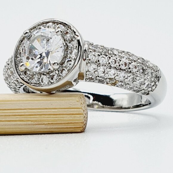💥Shiny Wedding CZ Micro Pave CZ Super Large CZ Luxury Silver Ring, UNVN12311 - Picture 10 of 10